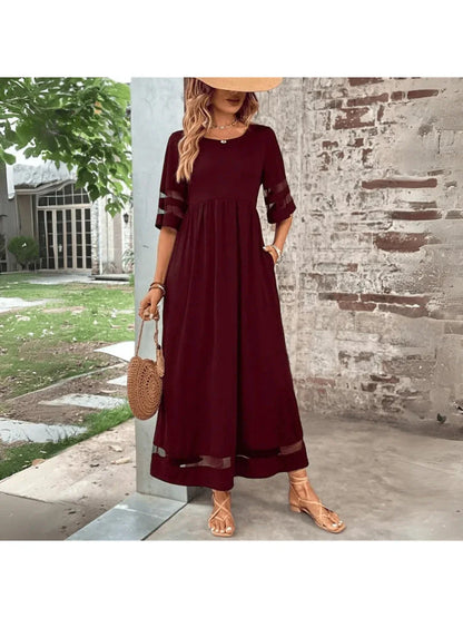 Robe Maxi Femme Élégante en Coton – Silhouette Évasée avec Poches