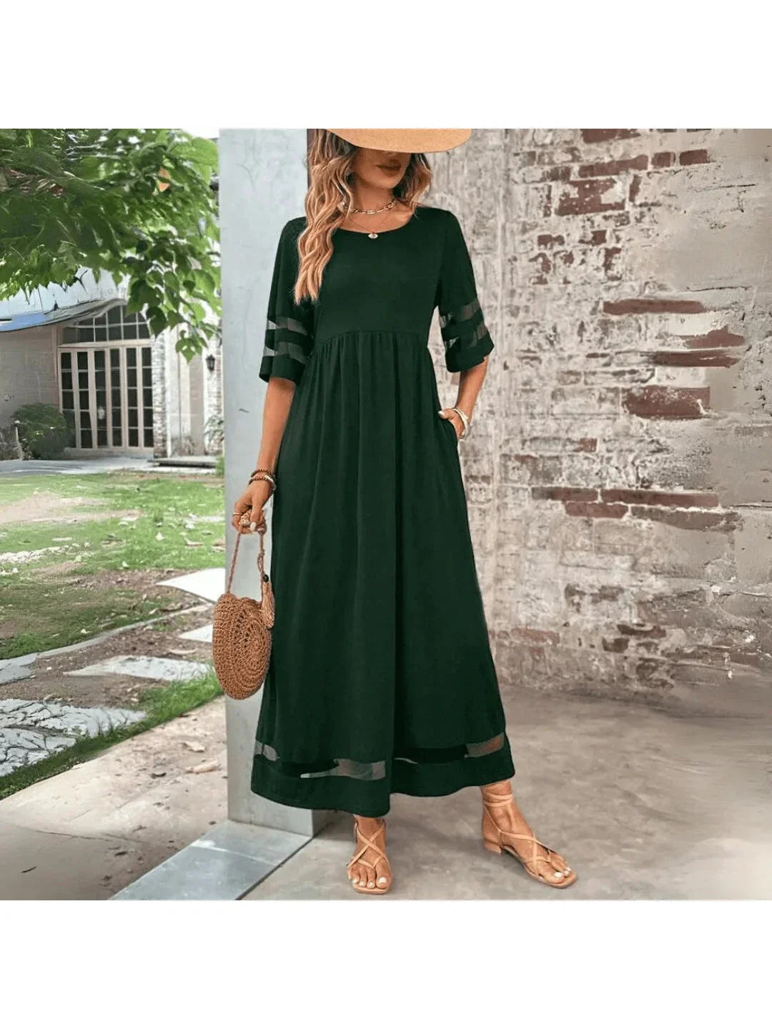 Robe Maxi Femme Élégante en Coton – Silhouette Évasée avec Poches