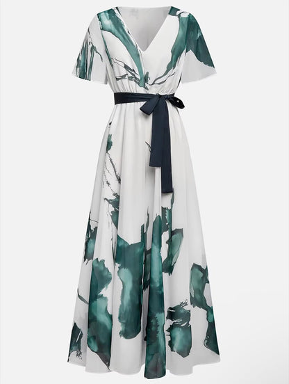 Robe Maxi Femme Imprimé Aquarelle - Robe Longue Fluide Élégante