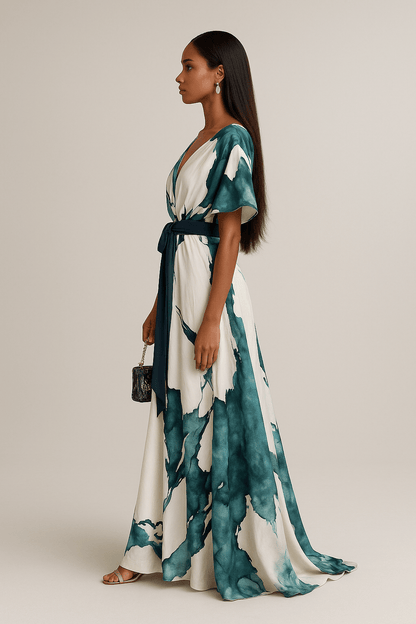 Robe Maxi Femme Imprimé Aquarelle - Robe Longue Fluide Élégante