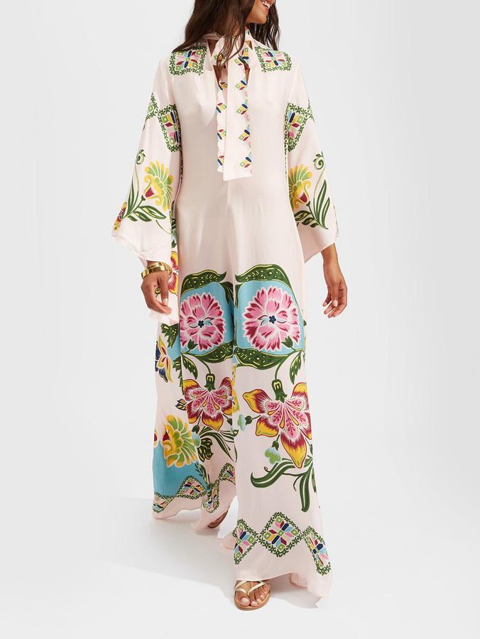 Robe maxi femme fleurie manches longues – Robe longue élégante à col montant fluide