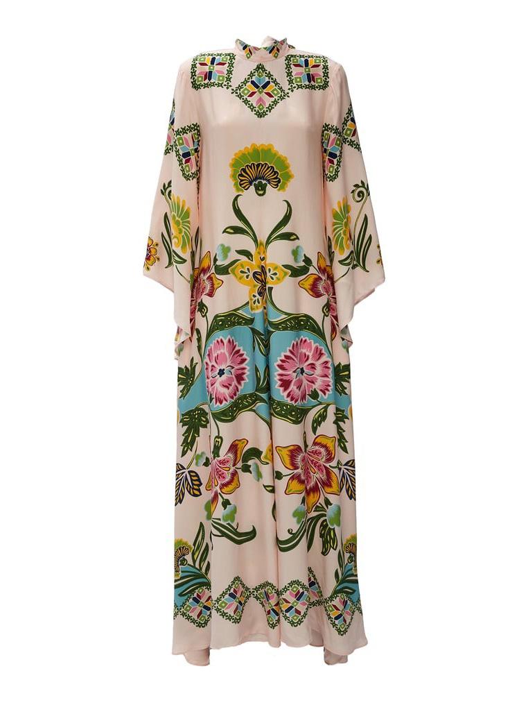 Robe maxi femme fleurie manches longues – Robe longue élégante à col montant fluide