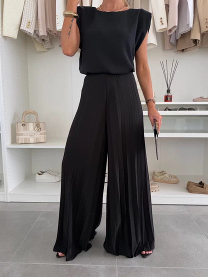 Ensemble 2 pièces plissé large élégant tendance femmes – confortable, léger