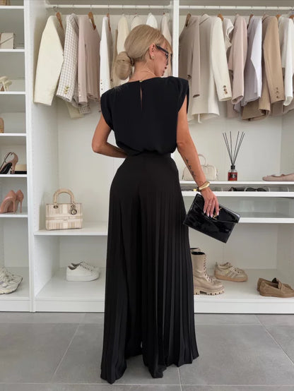 Ensemble 2 pièces plissé large élégant tendance femmes – confortable, léger