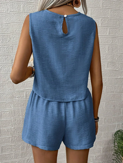 Ensemble d’Été Femme Deux Pièces – Haut Court Sans Manches et Short Large