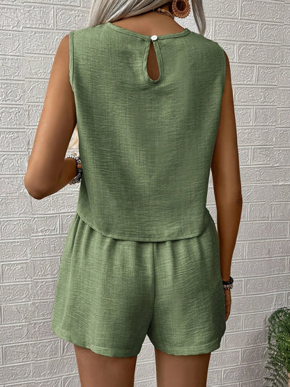 Ensemble d’Été Femme Deux Pièces – Haut Court Sans Manches et Short Large
