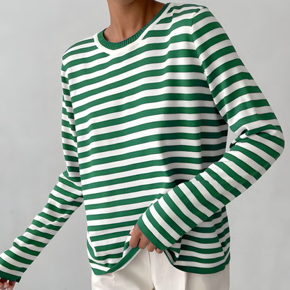 Sweat-Shirt Tricoté Rayé à Manches Longues pour Femme – Haut Décontracté Col Rond