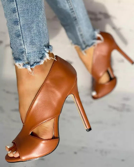 Escarpins à talons aiguilles découpés à bout ouvert pour femmes