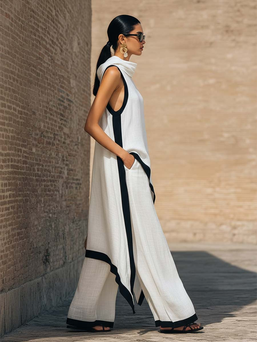 Ensemble femme élégant en coton et lin – Finitions travaillées et coupe raffinée