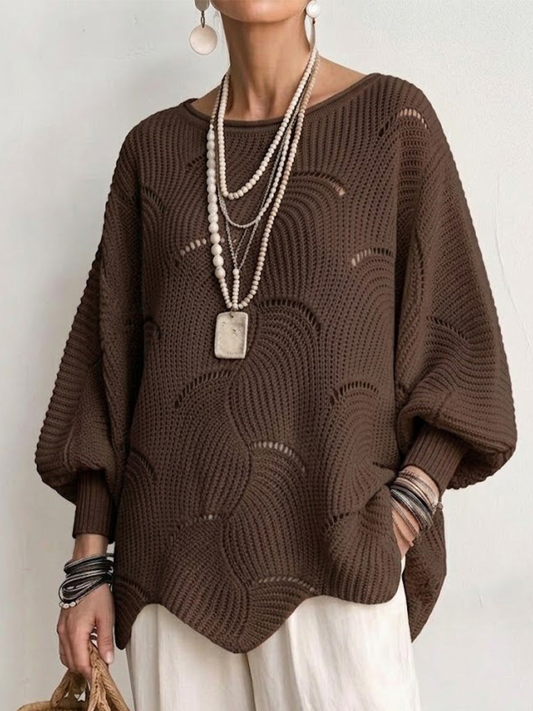 Women's open-knit sweater with a wave pattern - Flowing and feminine