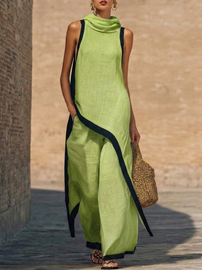 Ensemble femme élégant en coton et lin – Finitions travaillées et coupe raffinée