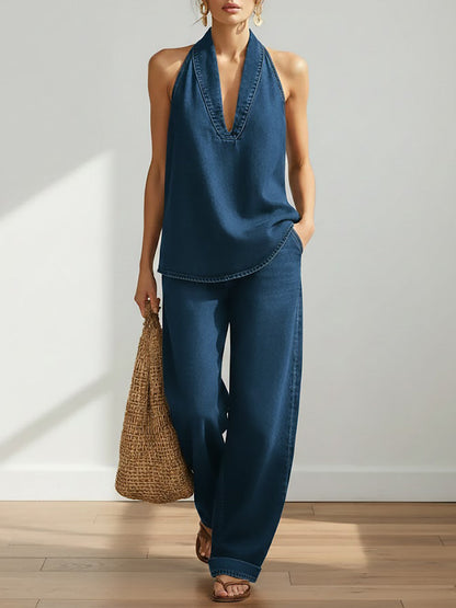 Ensemble Denim Femme Deux Pièces Minimaliste – Style Décontracté et Élégant