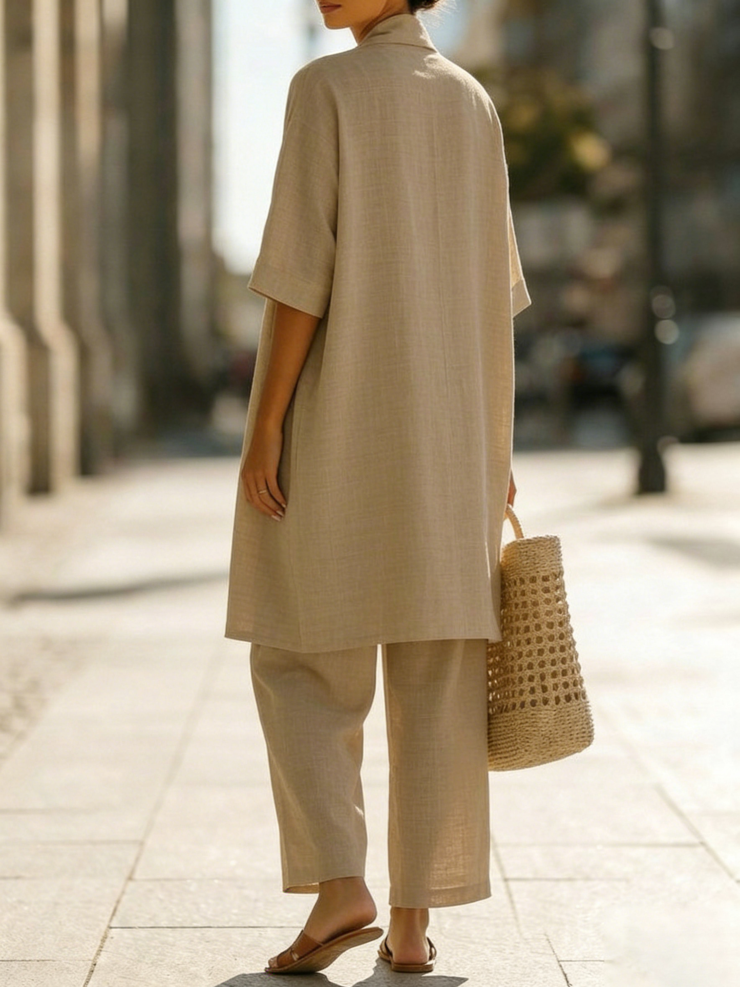 Ensemble trois pièces minimaliste en lin et coton – tenue confortable au quotidien