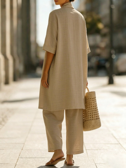 Ensemble trois pièces minimaliste en lin et coton – tenue confortable au quotidien