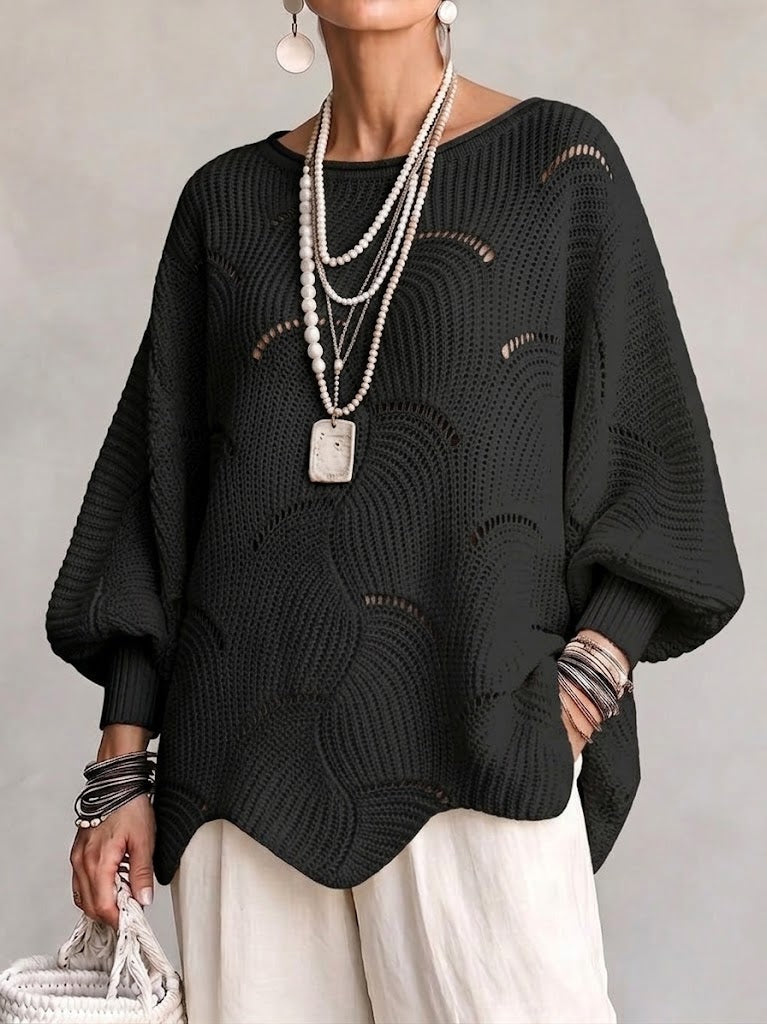 Women's open-knit sweater with a wave pattern - Flowing and feminine