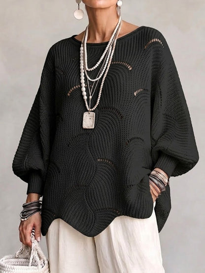 Women's open-knit sweater with a wave pattern - Flowing and feminine