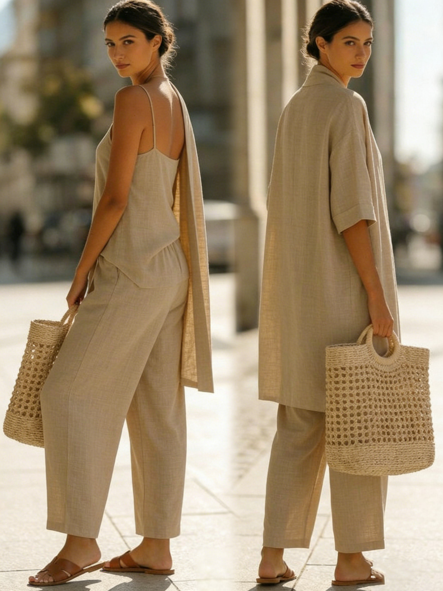 Ensemble trois pièces minimaliste en lin et coton – tenue confortable au quotidien