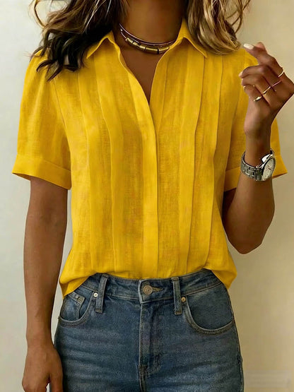 Chemise Femme en Coton et Lin à Manches Courtes avec Col – Décontractée et Légère