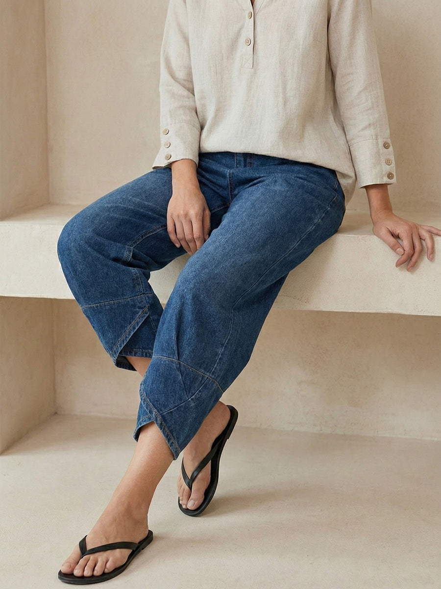 Jeans Femme en Coton Denim Lavé – Style Décontracté Street Relax