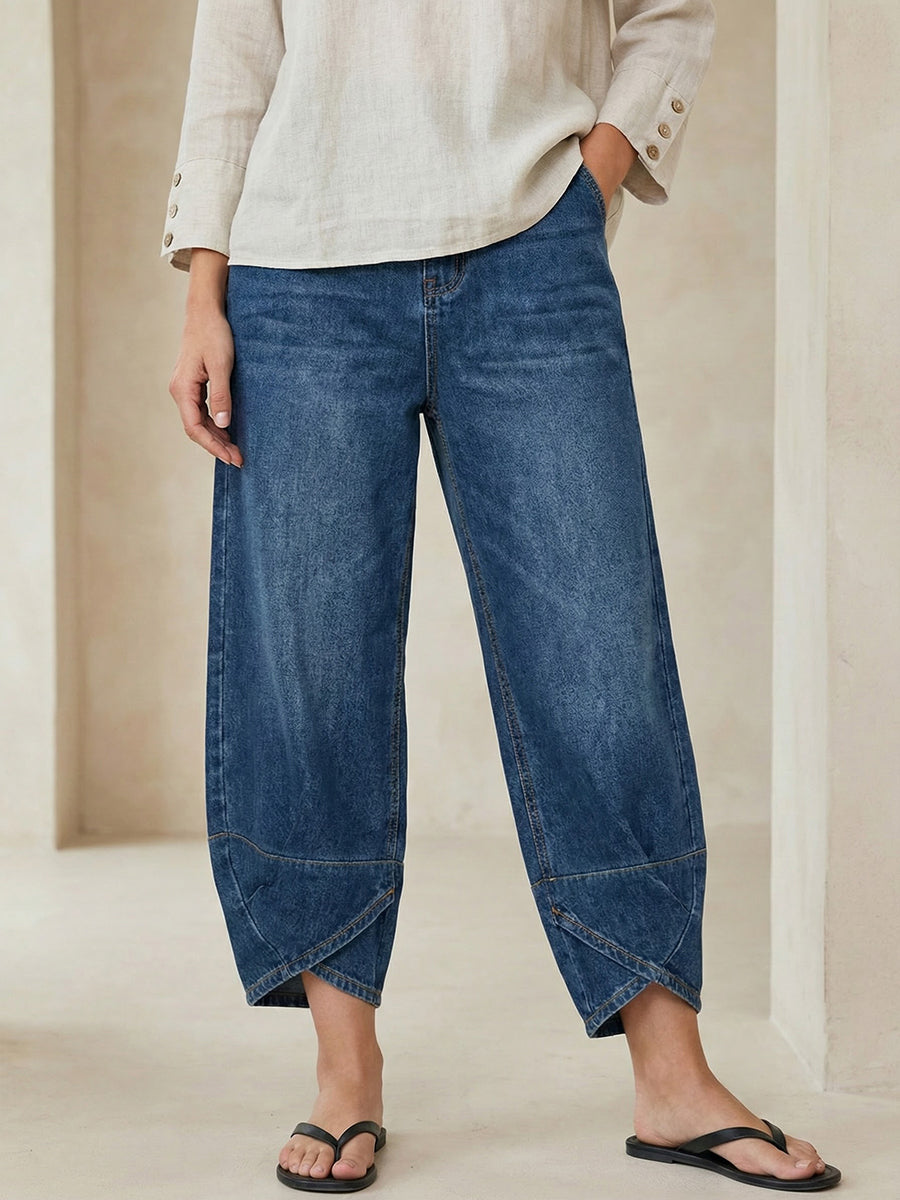 Jeans Femme en Coton Denim Lavé – Style Décontracté Street Relax