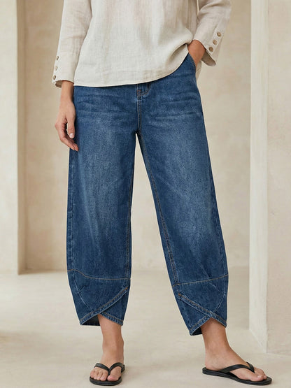 Jeans Femme en Coton Denim Lavé – Style Décontracté Street Relax