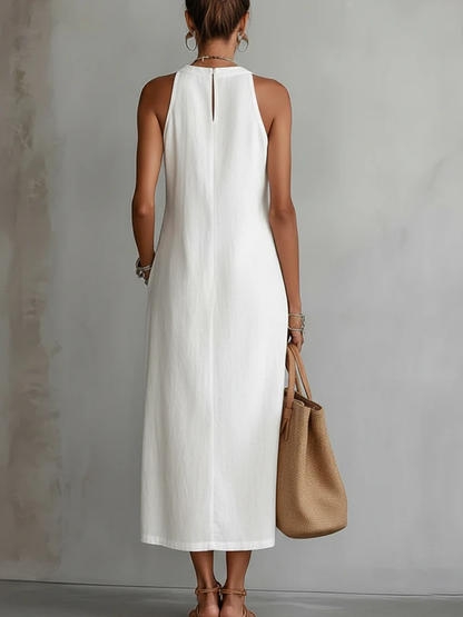 Robe midi d’été femme à col mao – Robe fluide légère et naturelle