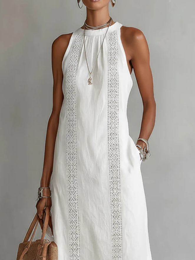 Robe midi d’été femme à col mao – Robe fluide légère et naturelle
