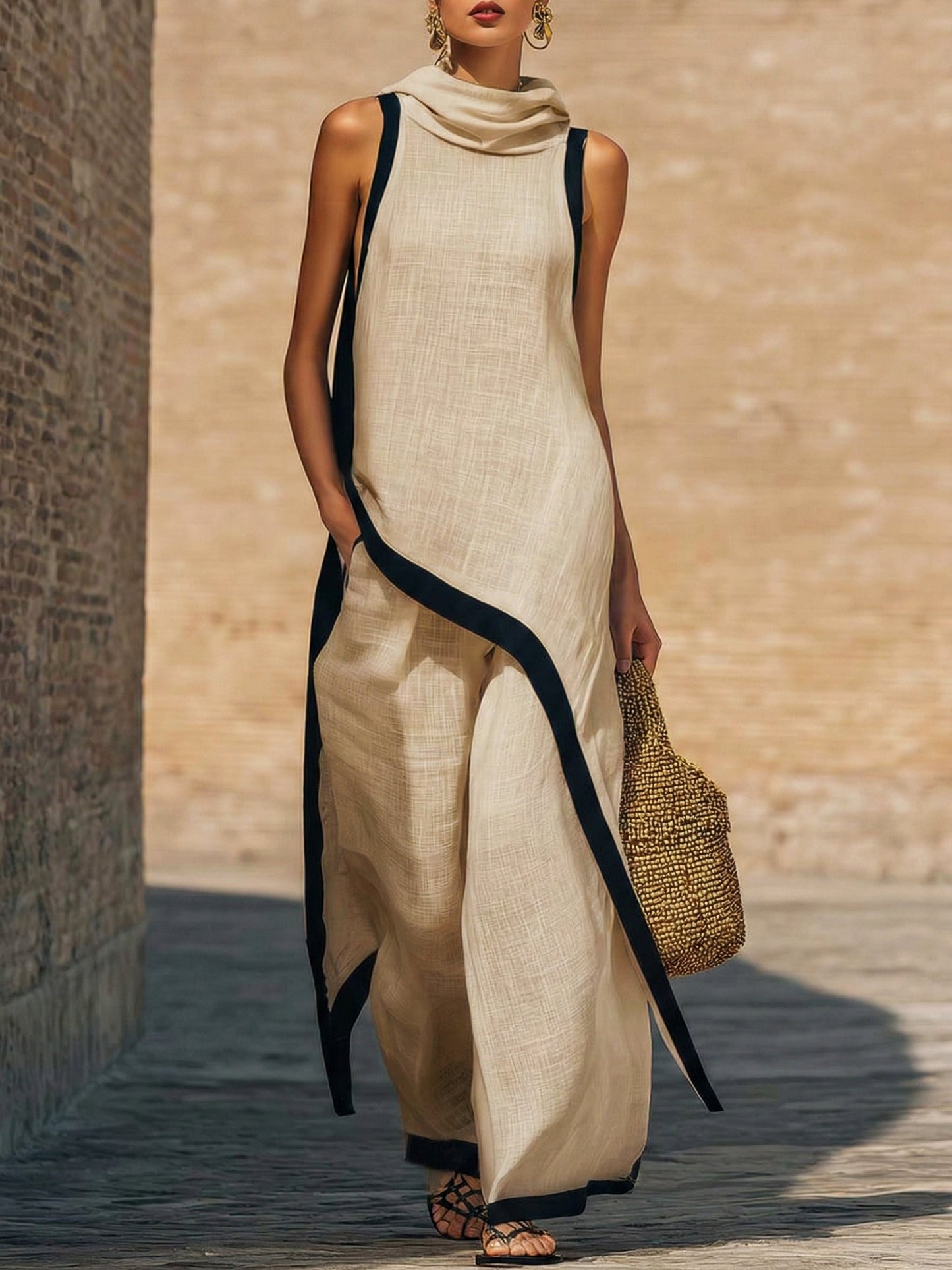 Ensemble femme élégant en coton et lin – Finitions travaillées et coupe raffinée