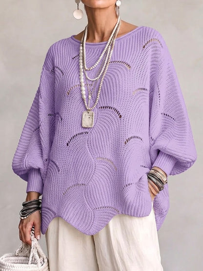 Women's open-knit sweater with a wave pattern - Flowing and feminine