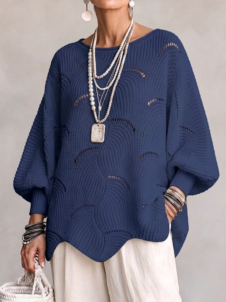 Women's open-knit sweater with a wave pattern - Flowing and feminine