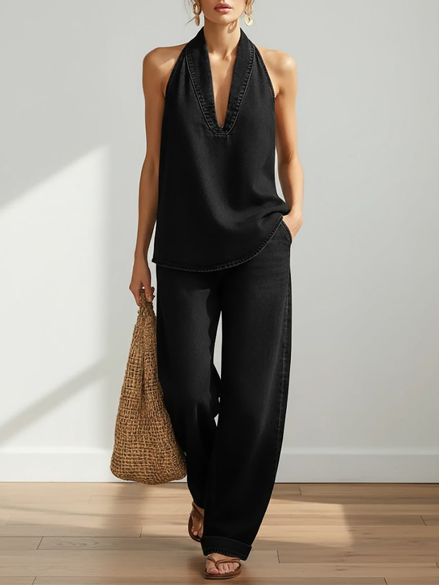 Ensemble Denim Femme Deux Pièces Minimaliste – Style Décontracté et Élégant