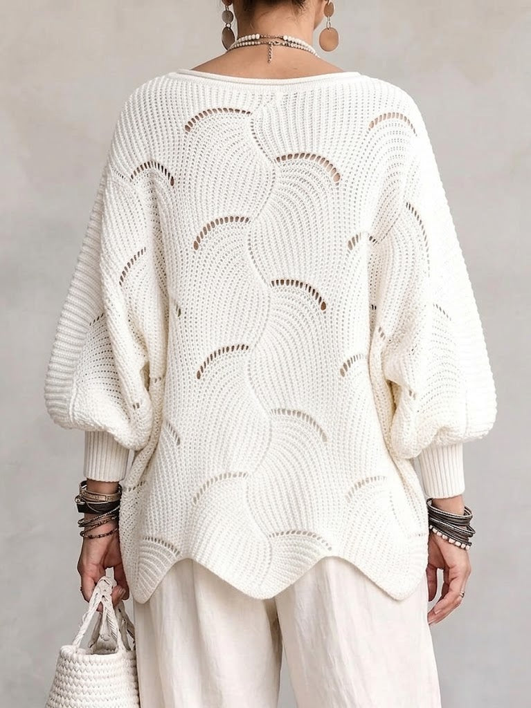 Women's open-knit sweater with a wave pattern - Flowing and feminine