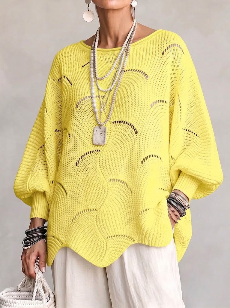 Women's open-knit sweater with a wave pattern - Flowing and feminine