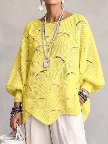 Women's open-knit sweater with a wave pattern - Flowing and feminine