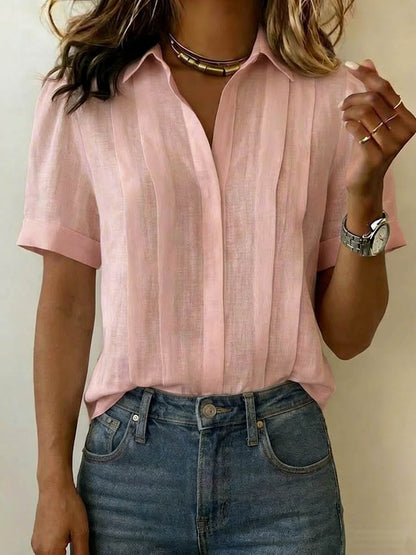 Chemise Femme en Coton et Lin à Manches Courtes avec Col – Décontractée et Légère