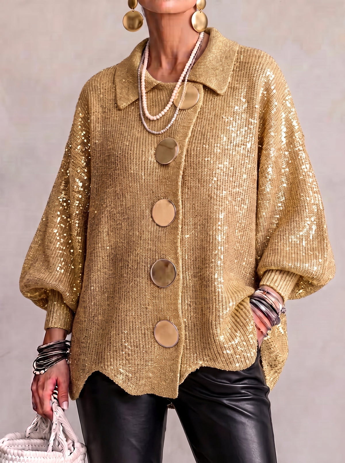 Women's cardigan with gold buttons - Elegant and soft