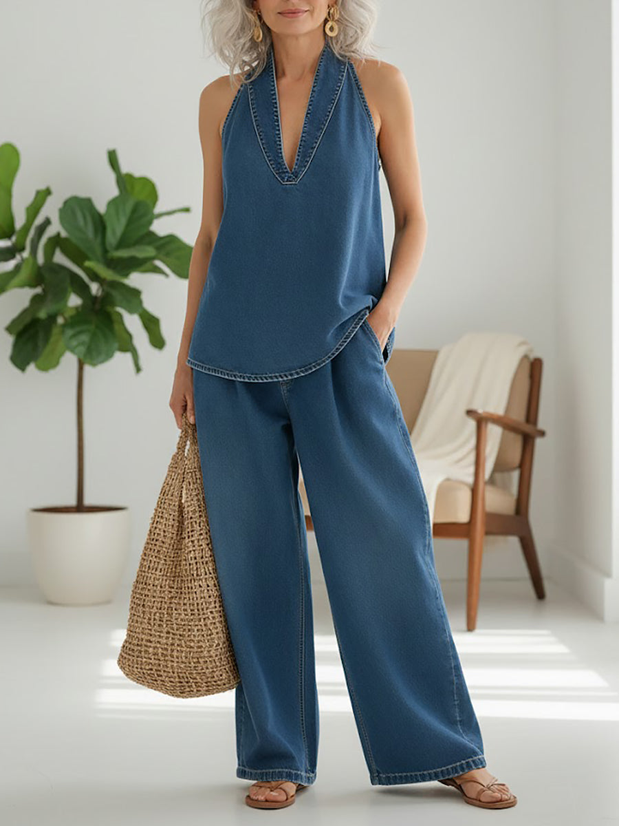 Ensemble Denim Femme Deux Pièces Minimaliste – Style Décontracté et Élégant