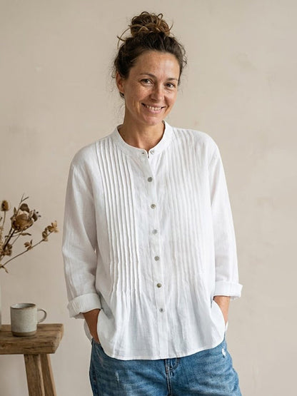 Chemise Femme Plissée Coton Lin – Style Décontracté Respirant Été