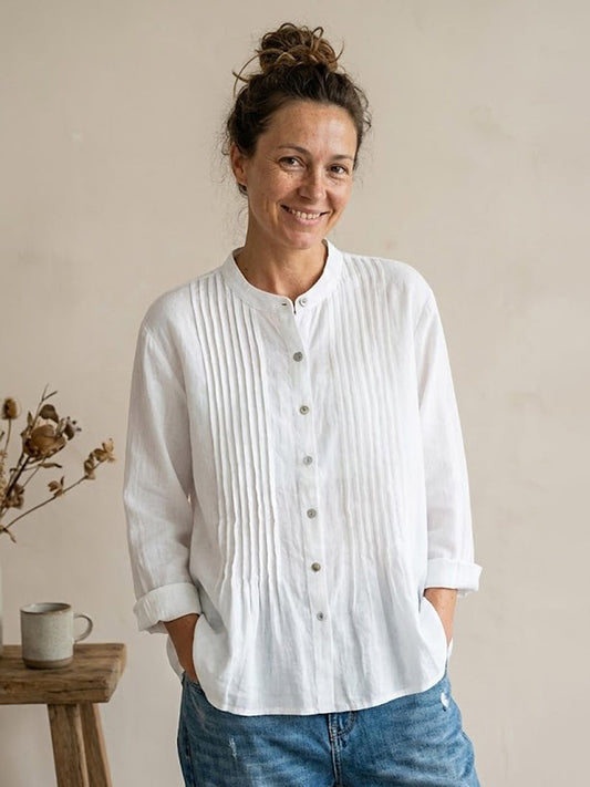 Chemise Femme Plissée Coton Lin – Style Décontracté Respirant Été
