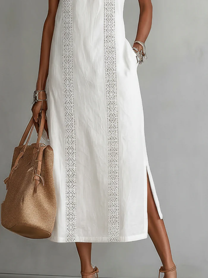 Robe midi d’été femme à col mao – Robe fluide légère et naturelle