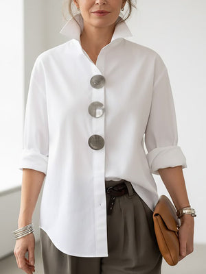 Blusa Donna Cotone Lino – Collo Alto Elegante Stile Casual