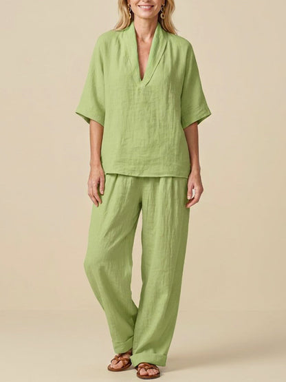 Ensemble Femme Deux Pièces en Lin – Style Décontracté Confortable Été Minimaliste