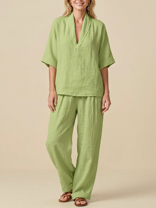 Women's Two-Piece Linen Set – Comfortable Casual Summer Minimalist Style