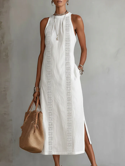 Robe midi d’été femme à col mao – Robe fluide légère et naturelle