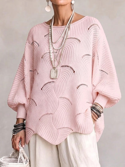 Women's open-knit sweater with a wave pattern - Flowing and feminine