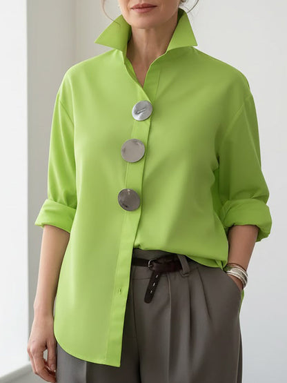 Blouse Femme Coton Lin – Col Montant Élégant Style Décontracté