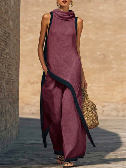 Ensemble femme élégant en coton et lin – Finitions travaillées et coupe raffinée