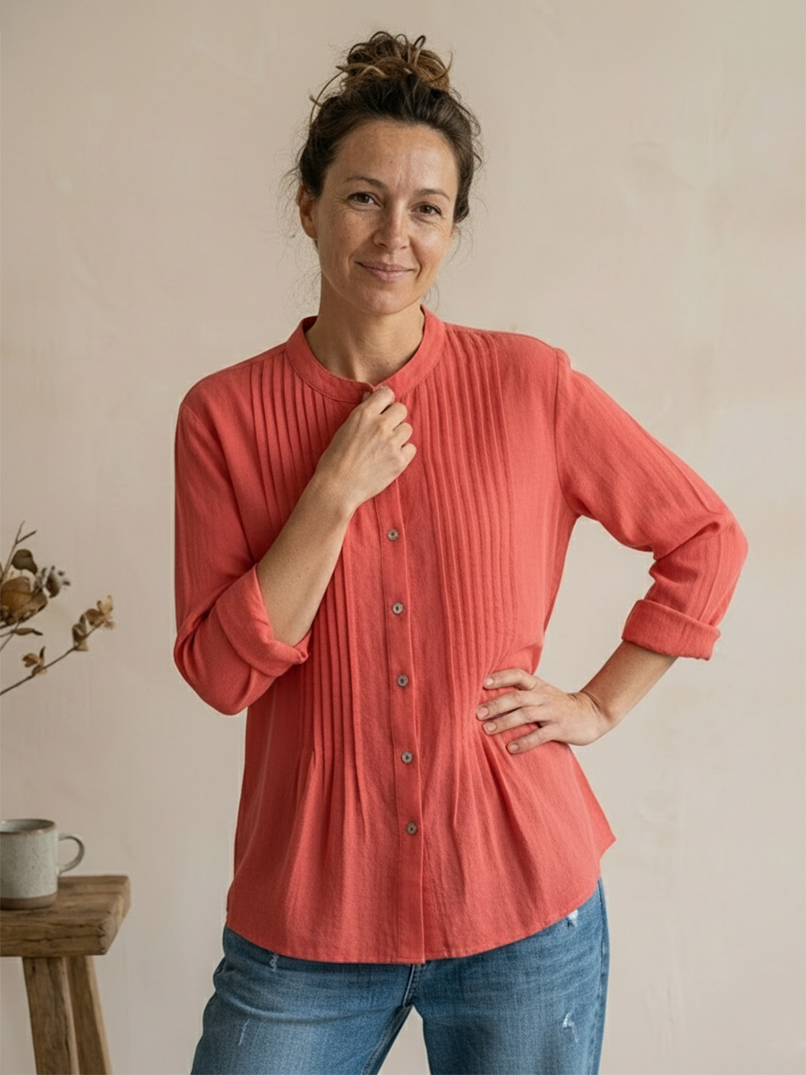 Chemise Femme Plissée Coton Lin – Style Décontracté Respirant Été