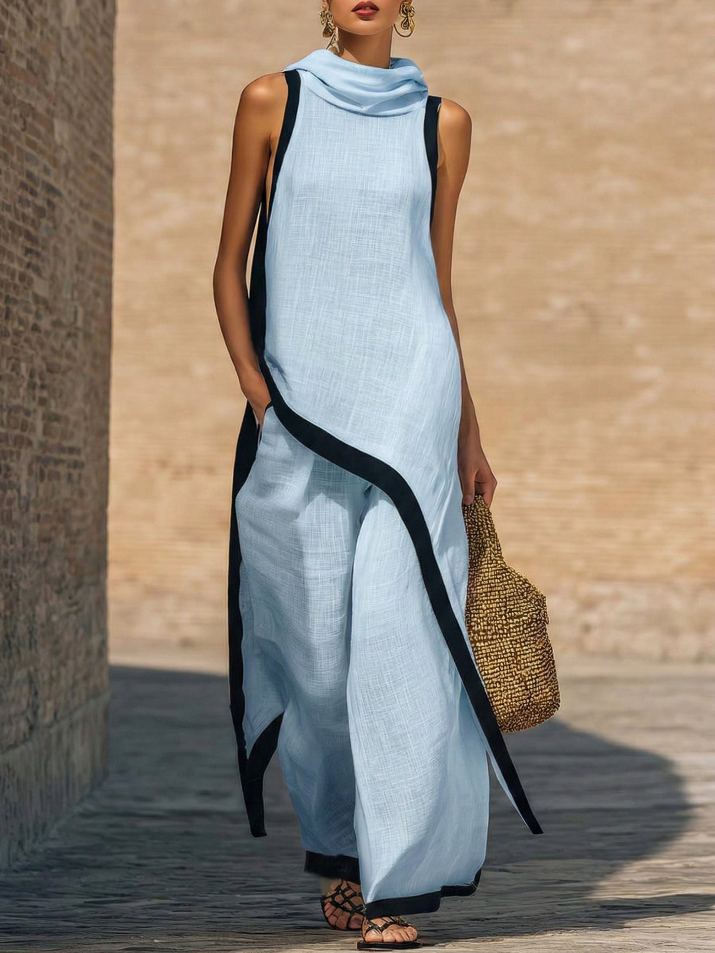 Ensemble femme élégant en coton et lin – Finitions travaillées et coupe raffinée