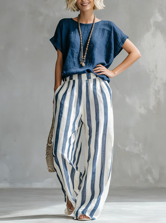 Women's striped cotton and linen set – Relaxed loose fit